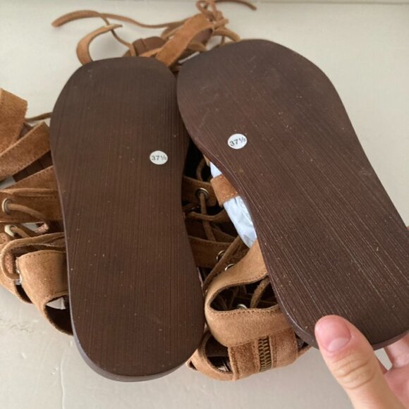 NWOT Free People Sun Chaser Taupe Suede Tall Gladiator Sandals Sz 37.5 - Picture 6 of 6